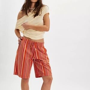 Free People Saylor Stripe Shorts Size L Mango Combo